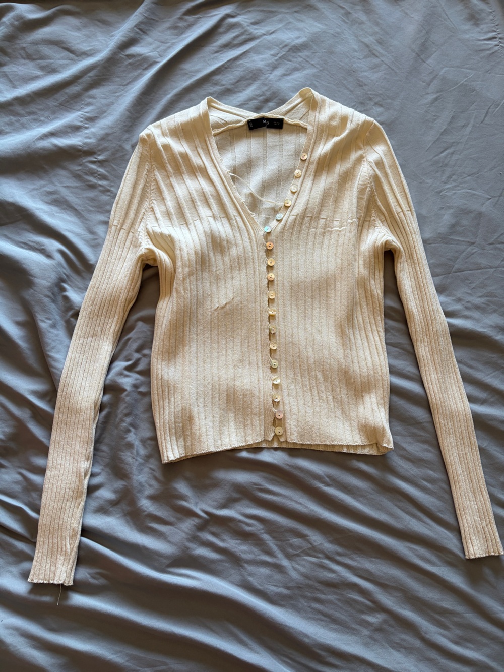 Mango Cream Ribbed Button-Front Cardigan - Picture 6 of 8